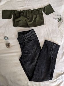 Green ribbed knit crop top